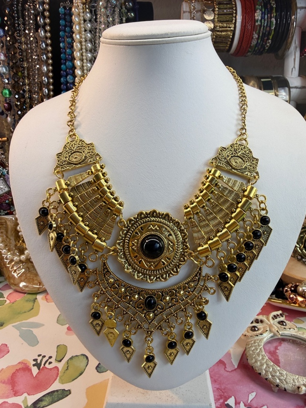 New Gold-Tone Statement Necklace  Black Accents BiB